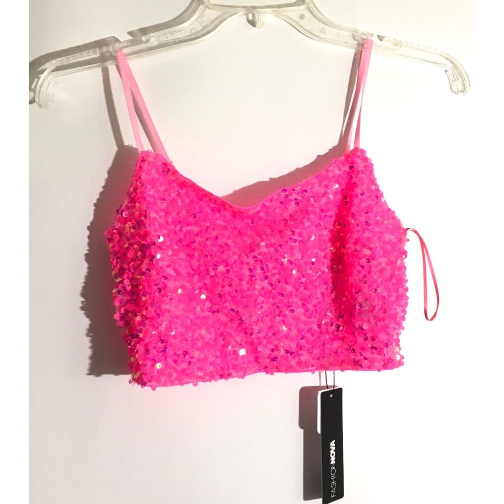 Fashion Nova Always Sparkle Pink Sequin Cargo Pant Set Women's Size XS NWT